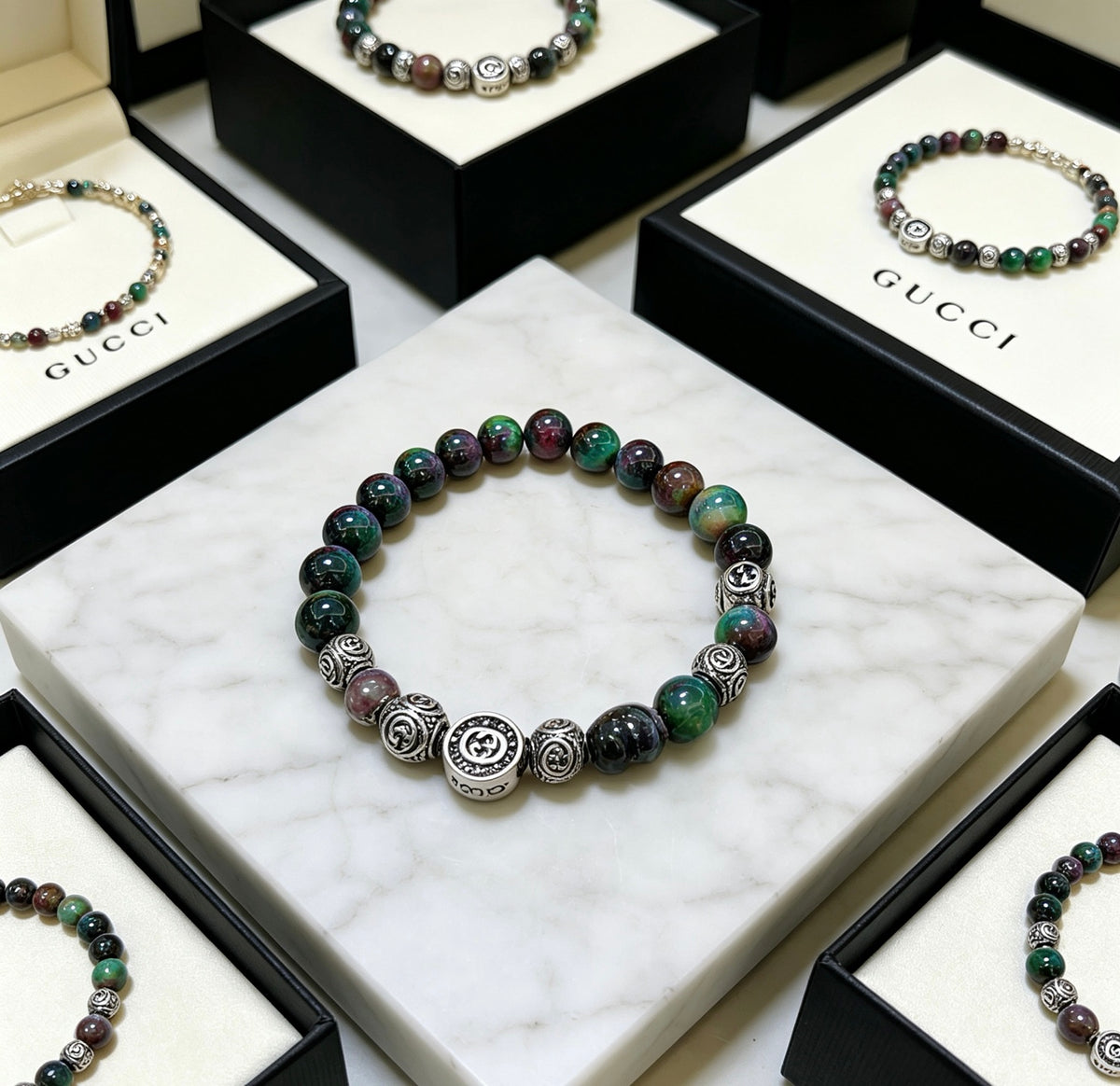 Gucci Anger Forest Interlocking G Tiger Eye Black Agate Agate Crystal Accent Bracelet - album image 8
