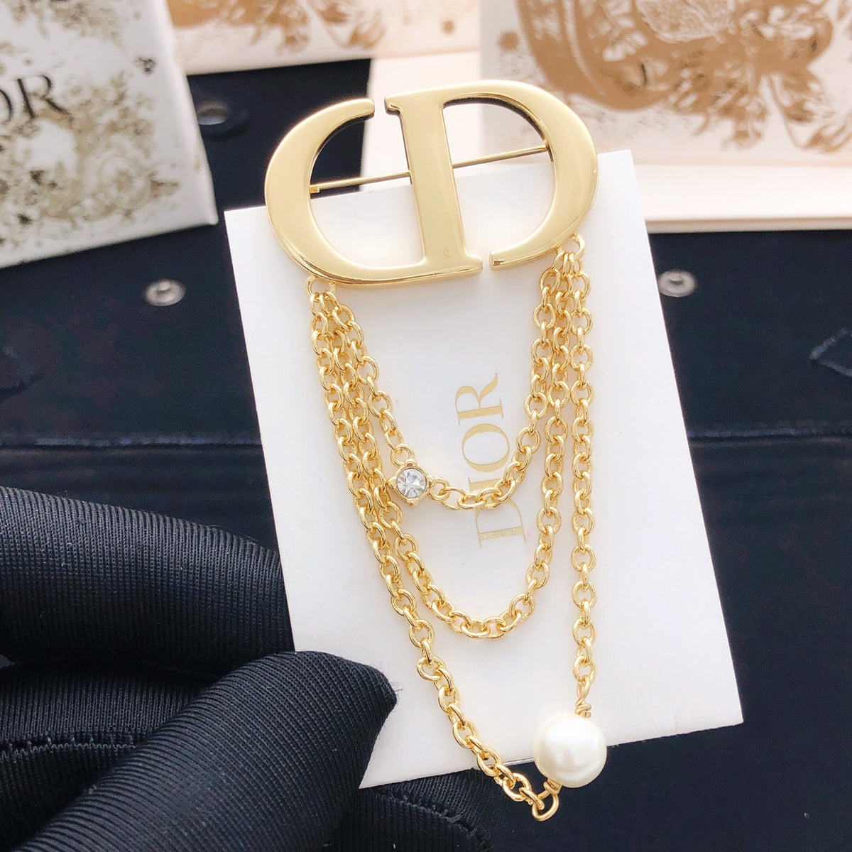 Dior Gold-Tone CD Draped-Chain Brooch - product image 9