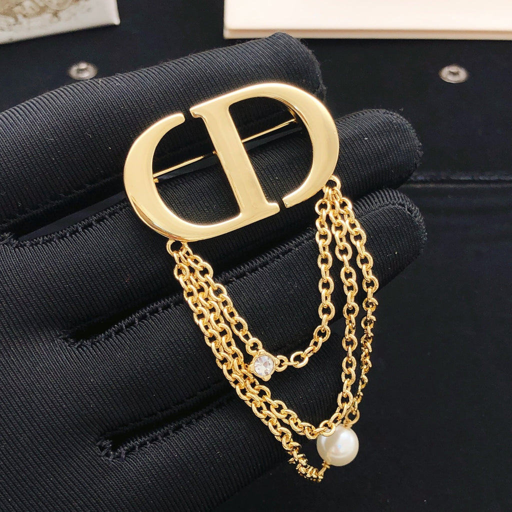 Dior Gold-Tone CD Draped-Chain Brooch - product image 8