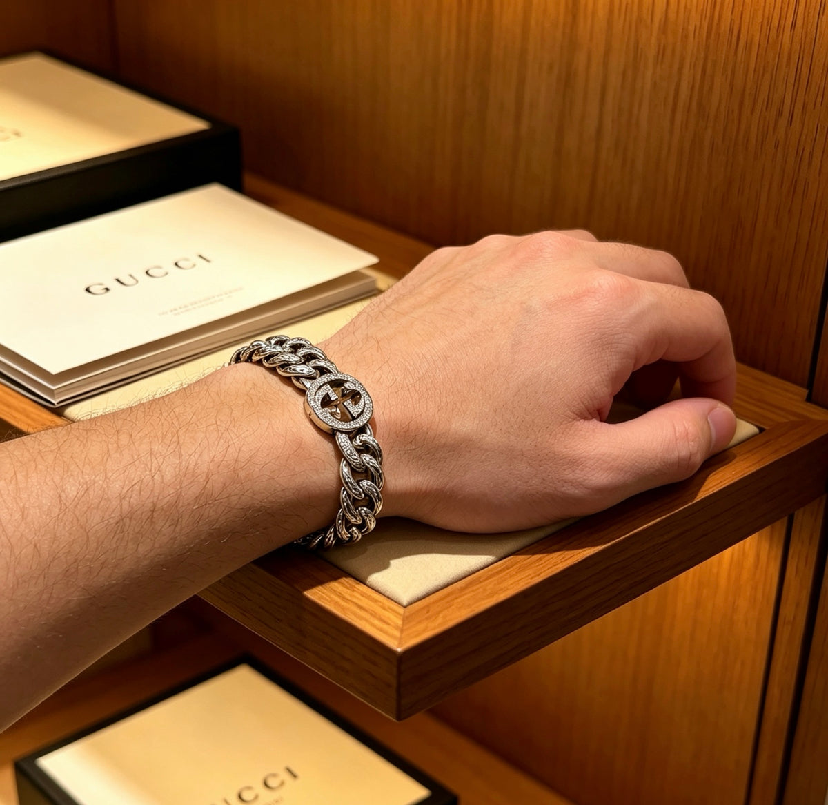 Gucci Silver-Tone Woven GG Open Bangle - album image 3
