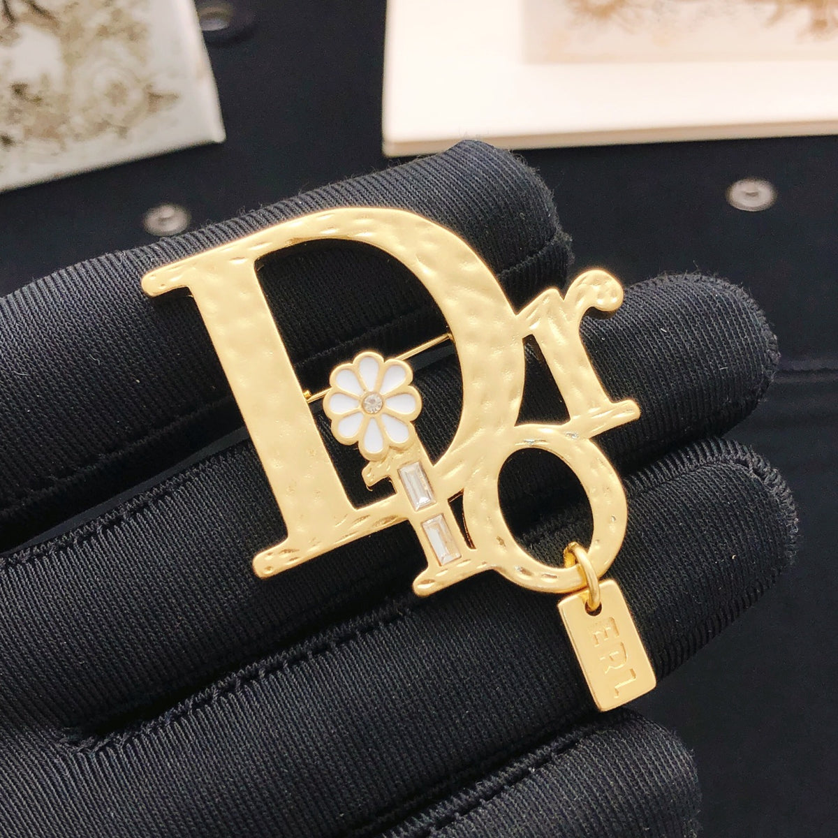 Dior Textured Letter Charm Brooch - product image 9
