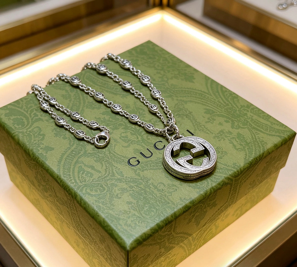 Gucci Anger Forest Interlocking G Pendant Antiqued Chain Necklace - album image 5
