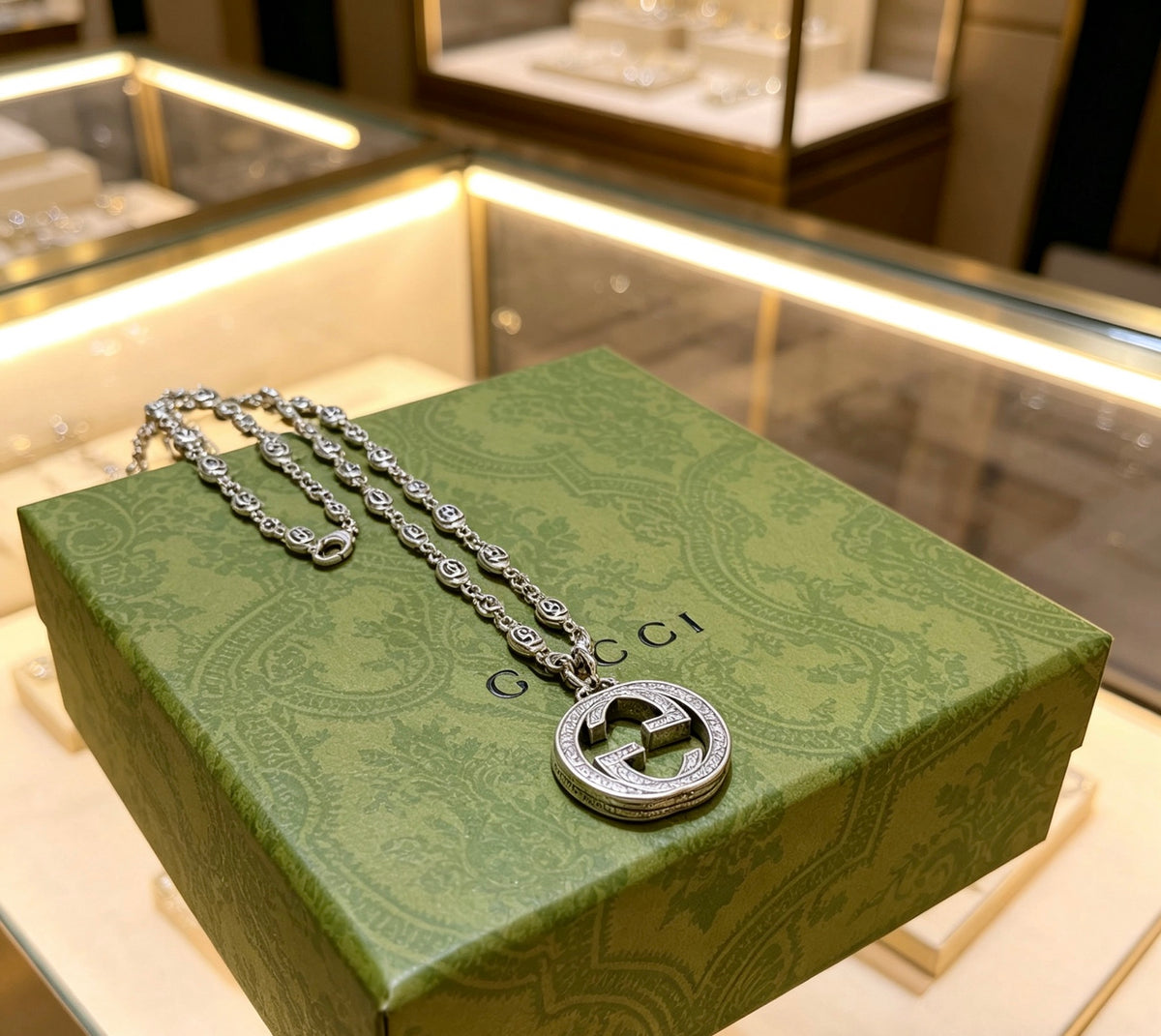 Gucci Anger Forest Interlocking G Pendant Antiqued Chain Necklace - album image 2