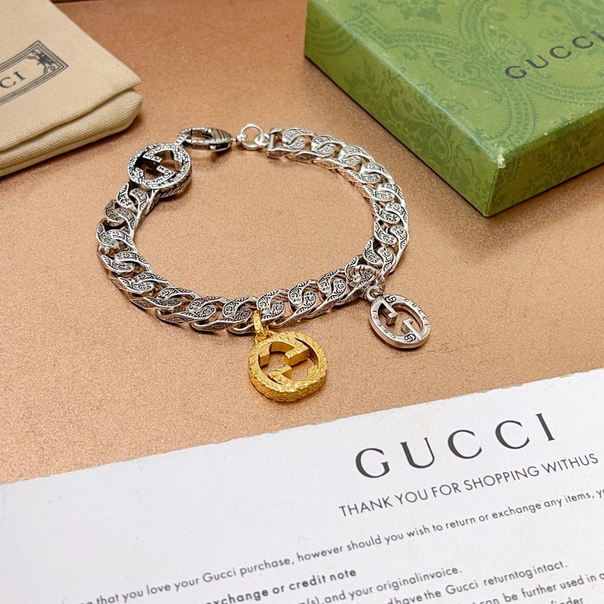 Gucci Silver-Tone Cuban Link Bracelet with Two-Tone G Charm - album image 7