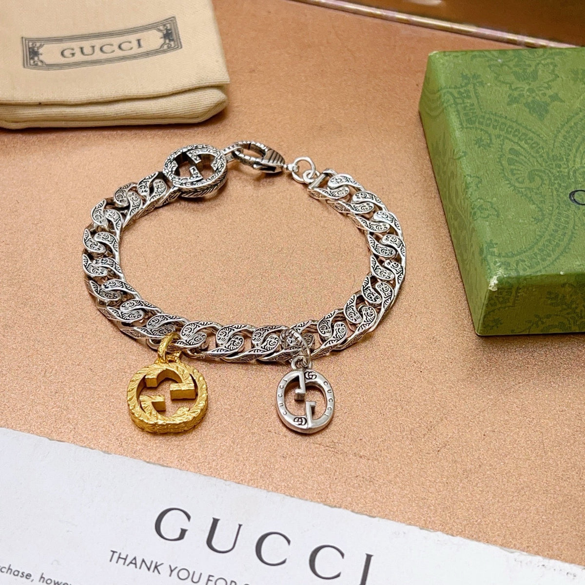 Gucci Silver-Tone Cuban Link Bracelet with Two-Tone G Charm - album image 2