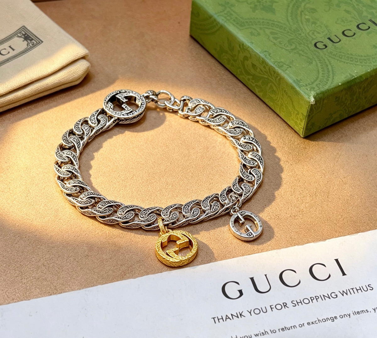 Gucci Silver-Tone Cuban Link Bracelet with Two-Tone G Charm - album image 9