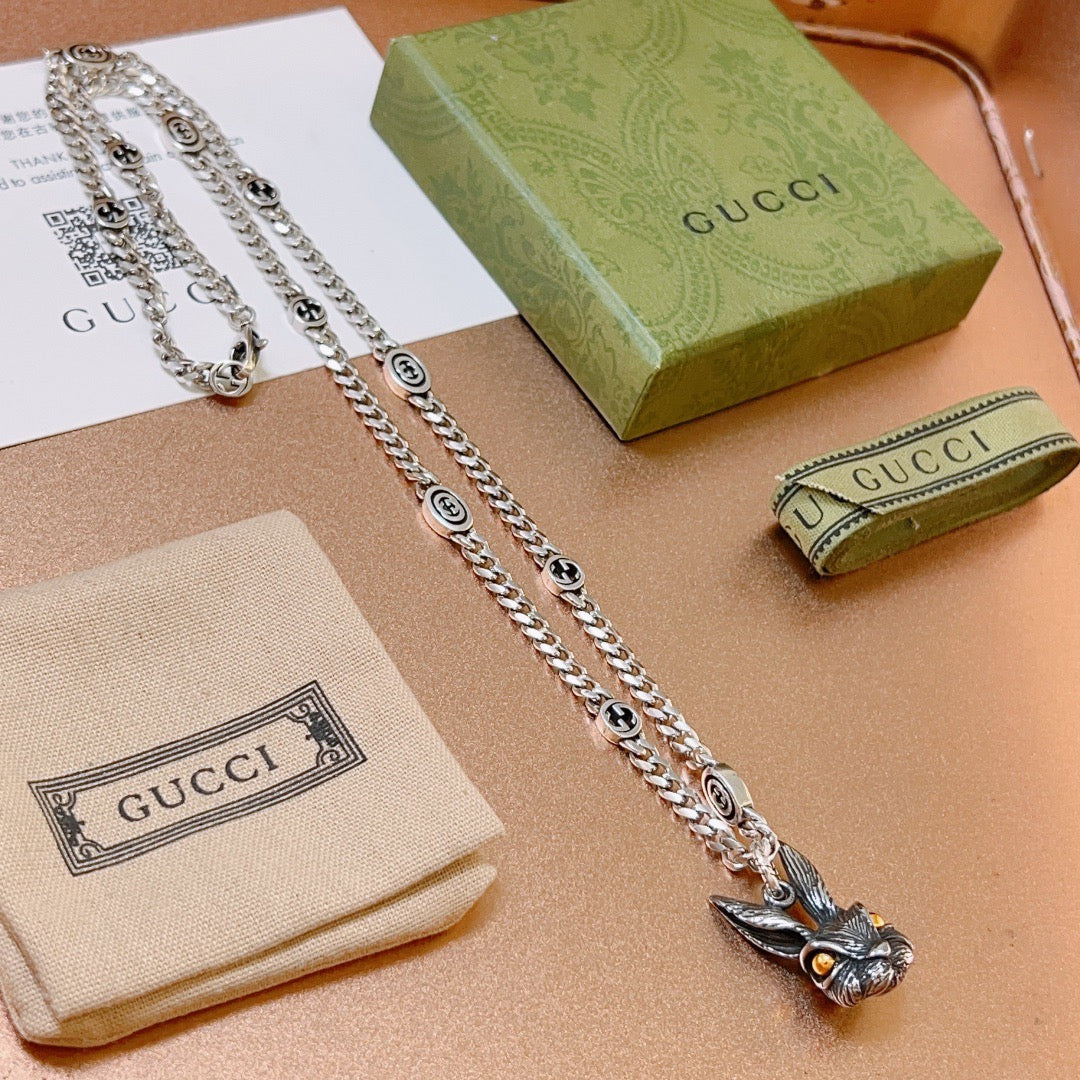Gucci Anger Forest Interlocking G Antique Silver-Tone Silver-Tone Antiqued Chain Necklace - album image 7