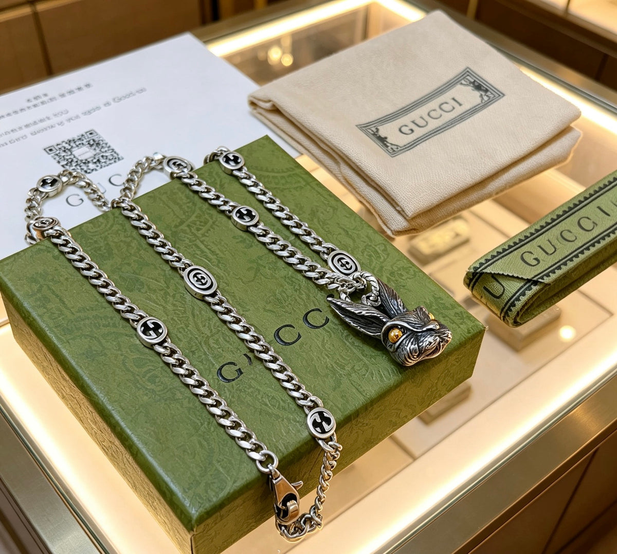 Gucci Anger Forest Interlocking G Antique Silver-Tone Silver-Tone Antiqued Chain Necklace - album image 4