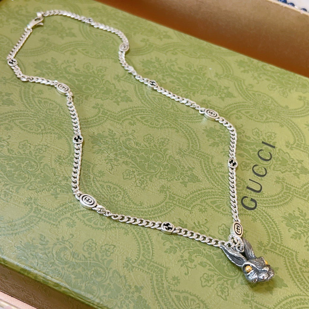 Gucci Anger Forest Interlocking G Antique Silver-Tone Silver-Tone Antiqued Chain Necklace - album image 2