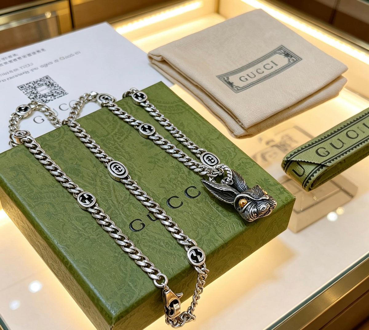 Gucci Anger Forest Interlocking G Antique Silver-Tone Silver-Tone Antiqued Chain Necklace - album image 5