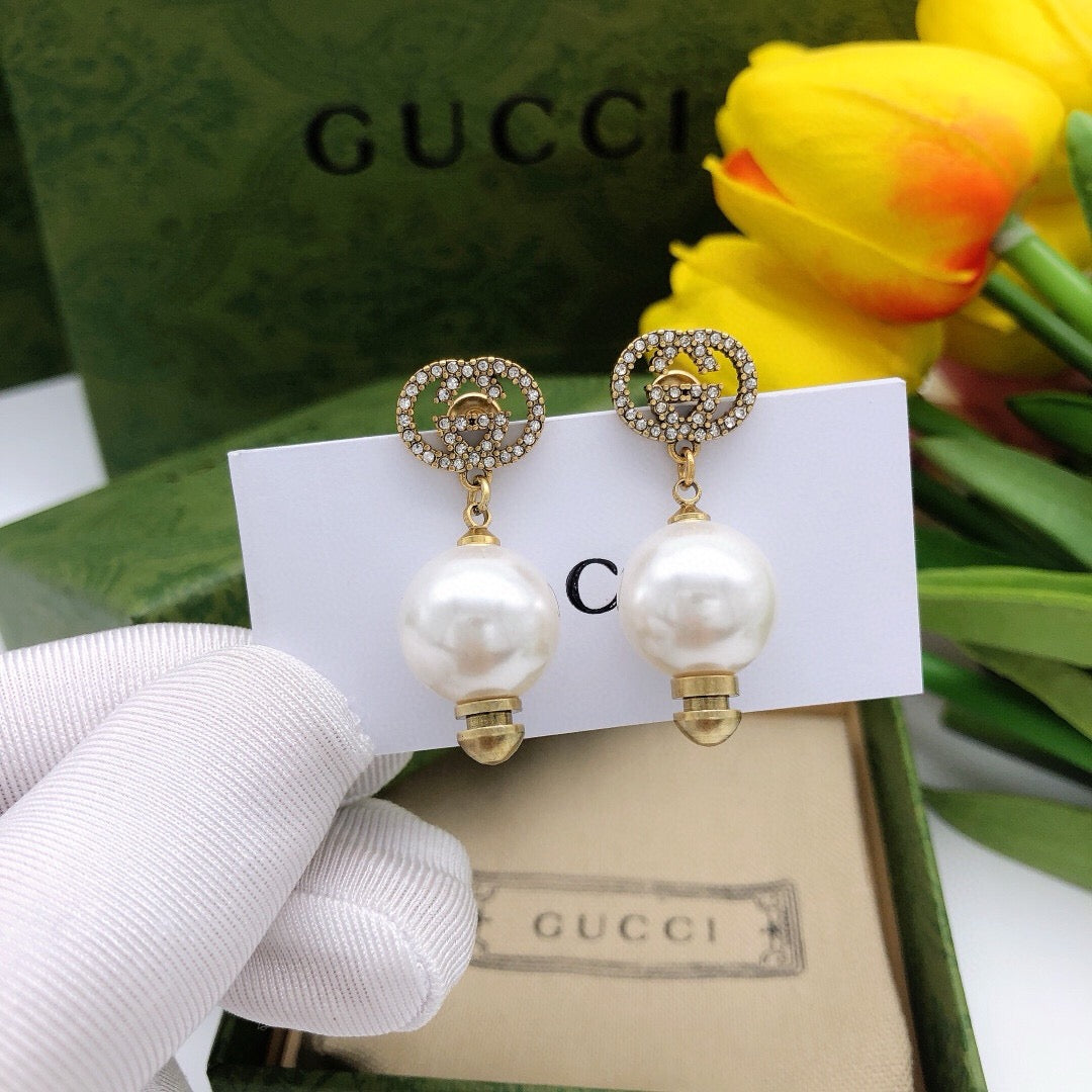 Gucci Pearl Tassel Crystal Accent Earrings - album image 4