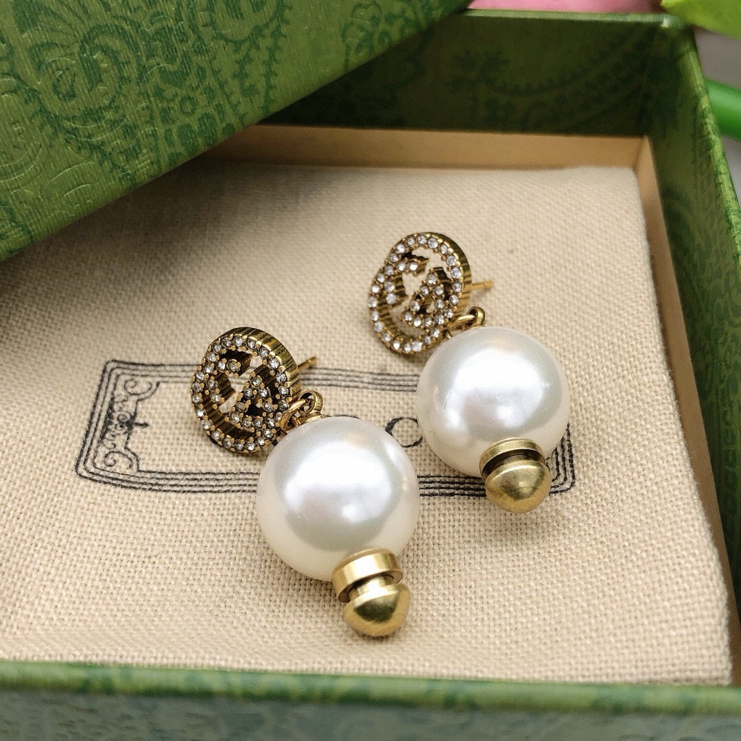 Gucci Pearl Tassel Crystal Accent Earrings - album image 3