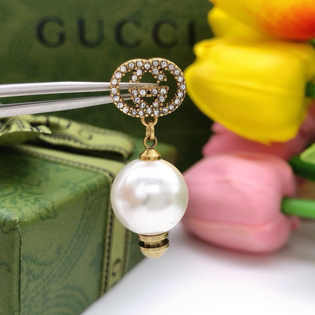 Gucci Pearl Tassel Crystal Accent Earrings - album image 6