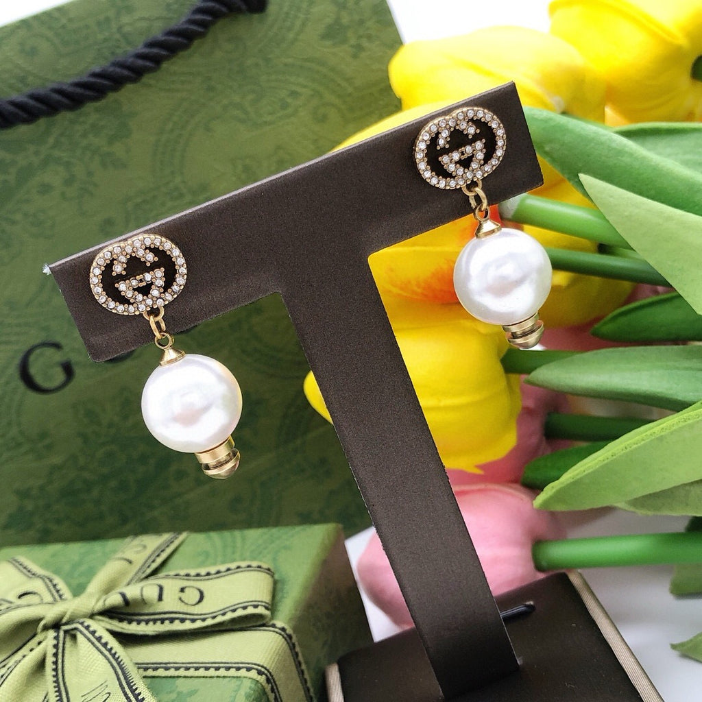 Gucci Pearl Tassel Crystal Accent Earrings - album image 7