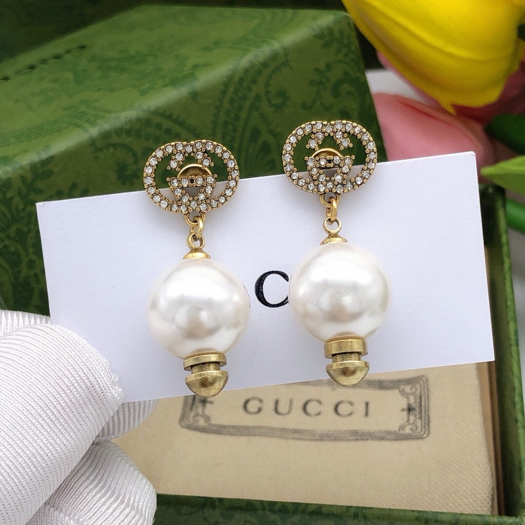 Gucci Pearl Tassel Crystal Accent Earrings - album image 1