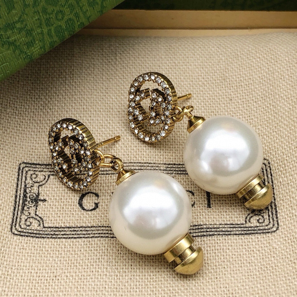Gucci Pearl Tassel Crystal Accent Earrings - album image 2
