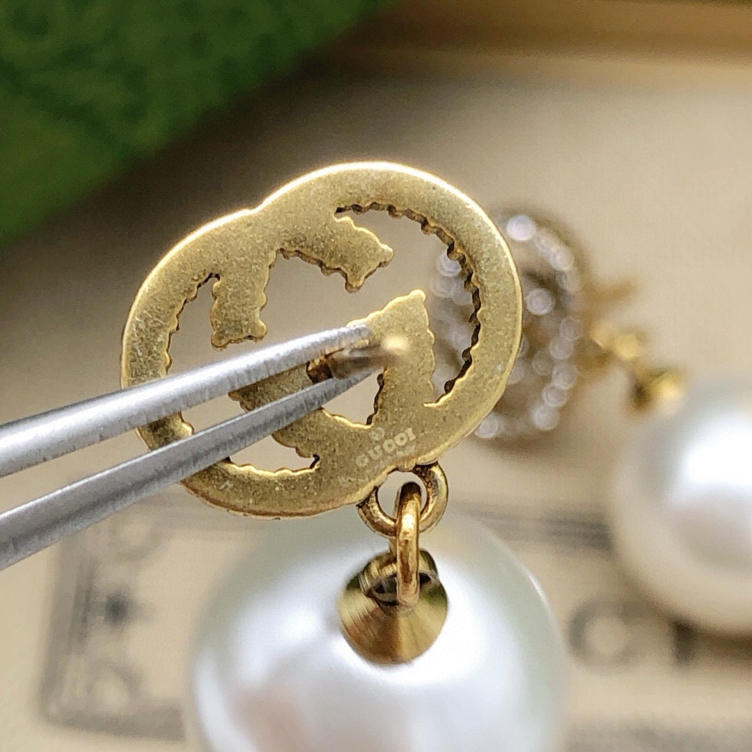 Gucci Pearl Tassel Crystal Accent Earrings - album image 5