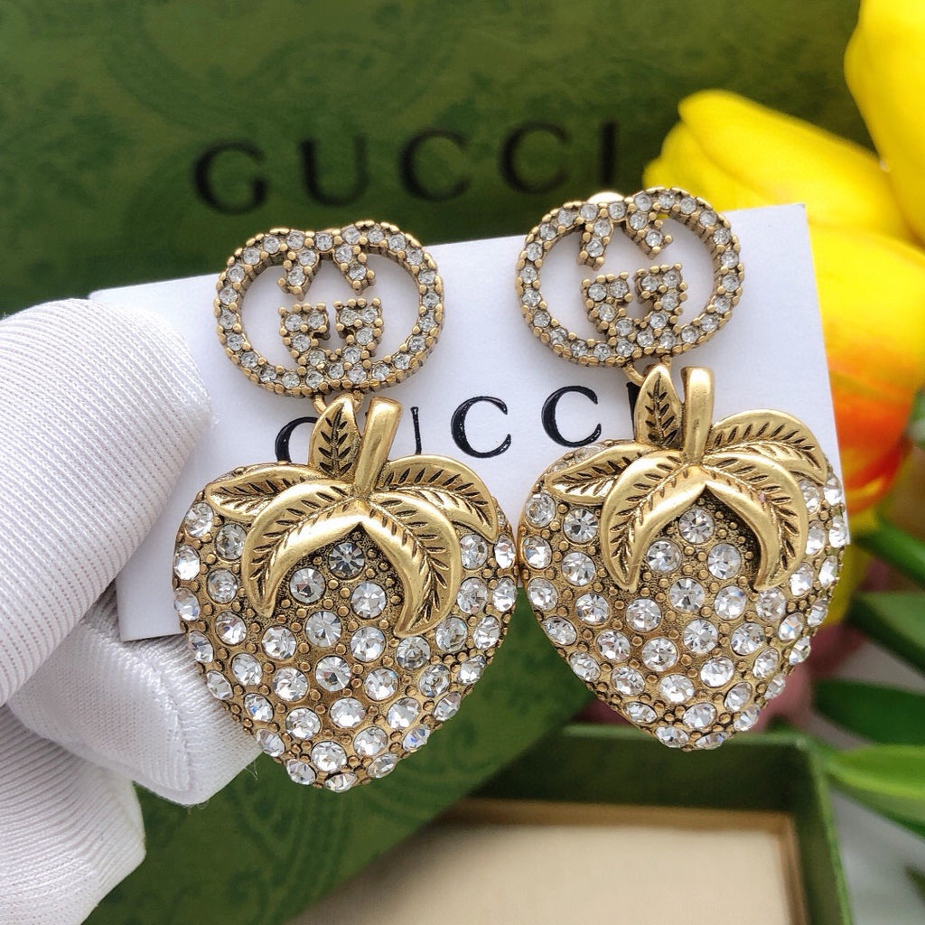 Gucci Interlocking G Antique Gold-Tone Enamel Gold-Tone Strawberry Earrings - album image 1