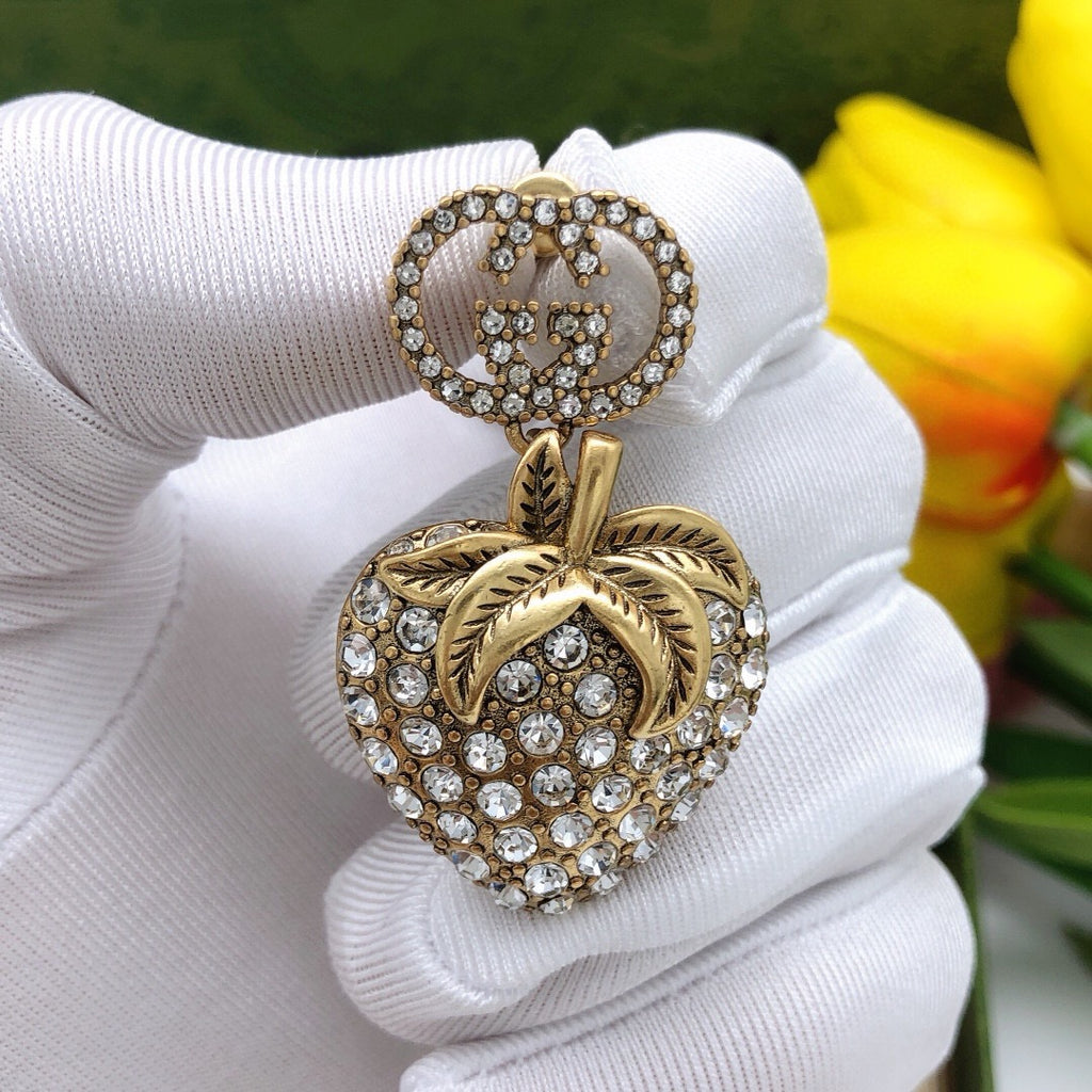 Gucci Interlocking G Antique Gold-Tone Enamel Gold-Tone Strawberry Earrings - album image 3
