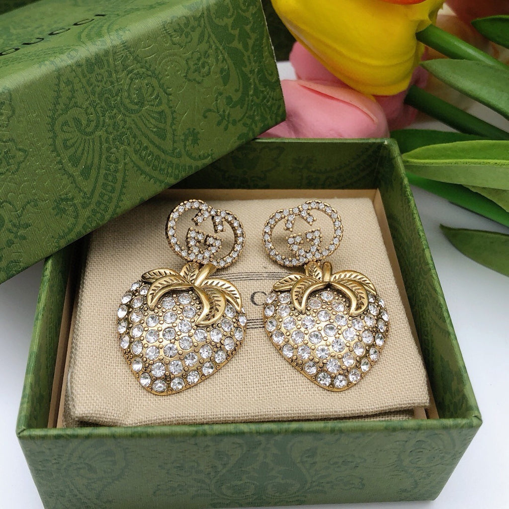 Gucci Interlocking G Antique Gold-Tone Enamel Gold-Tone Strawberry Earrings - album image 6