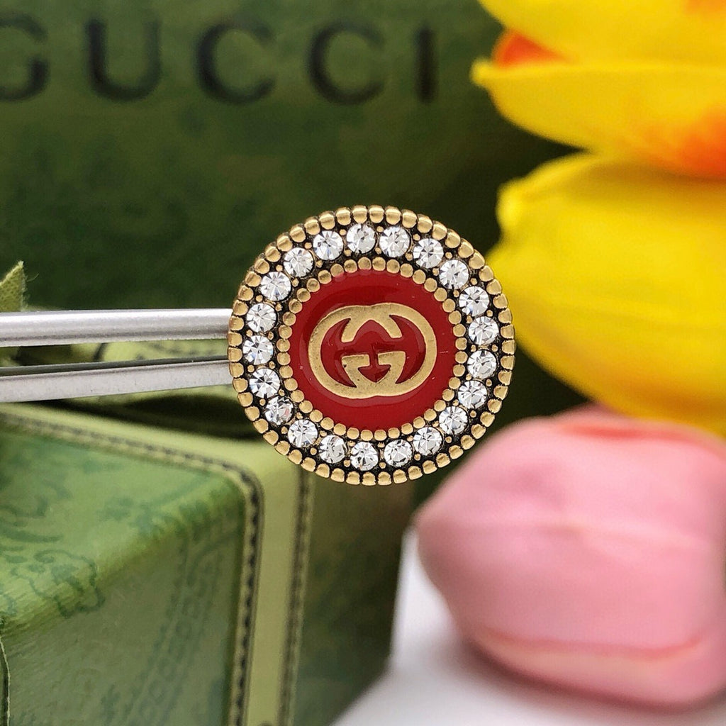 Gucci Interlocking G Enamel Red Circular Crystal Accent Earrings - album image 4