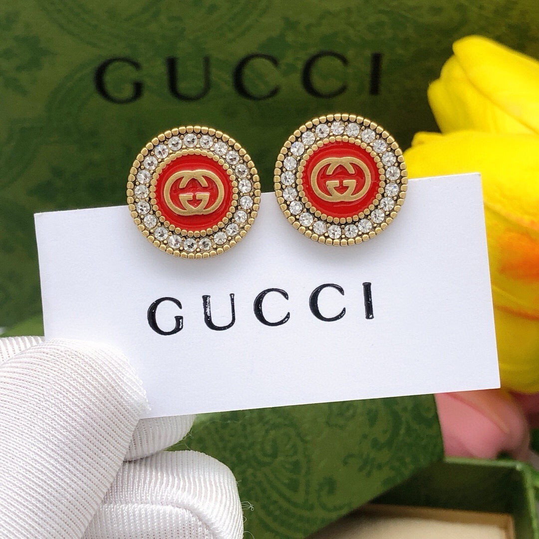 Gucci Interlocking G Enamel Red Circular Crystal Accent Earrings - album image 1