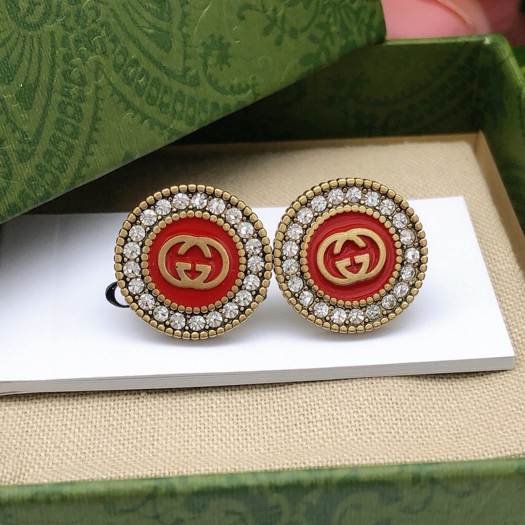 Gucci Interlocking G Enamel Red Circular Crystal Accent Earrings - album image 3