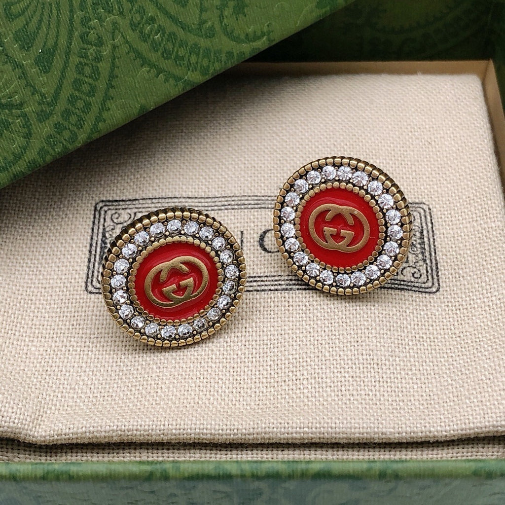 Gucci Interlocking G Enamel Red Circular Crystal Accent Earrings - album image 5