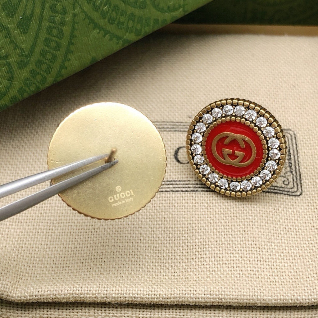 Gucci Interlocking G Enamel Red Circular Crystal Accent Earrings - album image 6