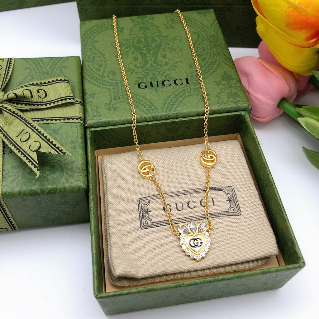 Gucci Interlocking G Heart Crystal Accent Necklace - album image 2