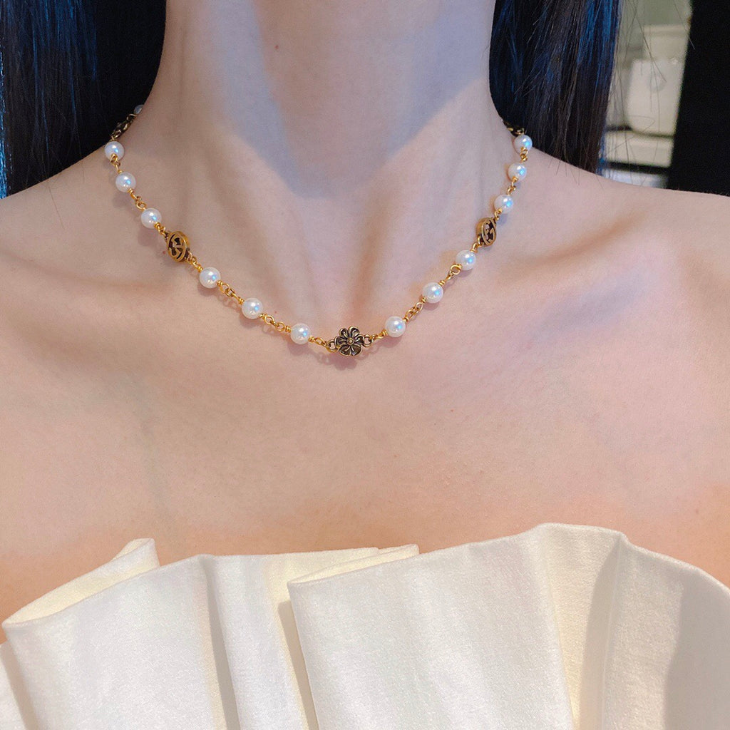 Gucci Pearl Flower GG Letter Necklace - album image 5