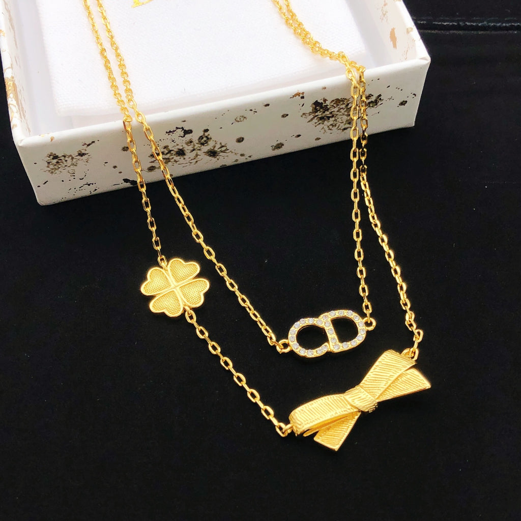 Dior Gold-Tone Layered Bow and Clover Necklace - product image 1