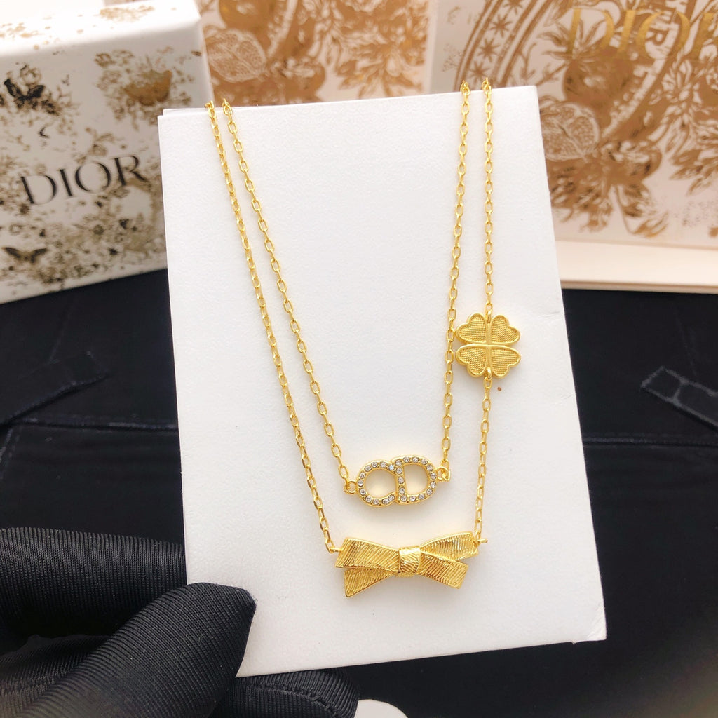 Dior Gold-Tone Layered Bow and Clover Necklace - product image 5