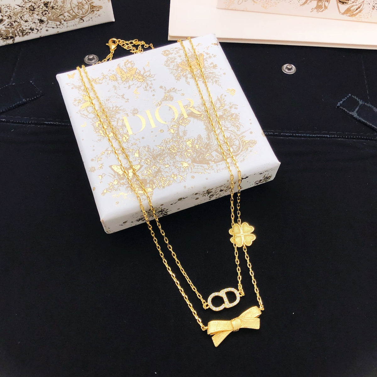 Dior Gold-Tone Layered Bow and Clover Necklace - product image 2
