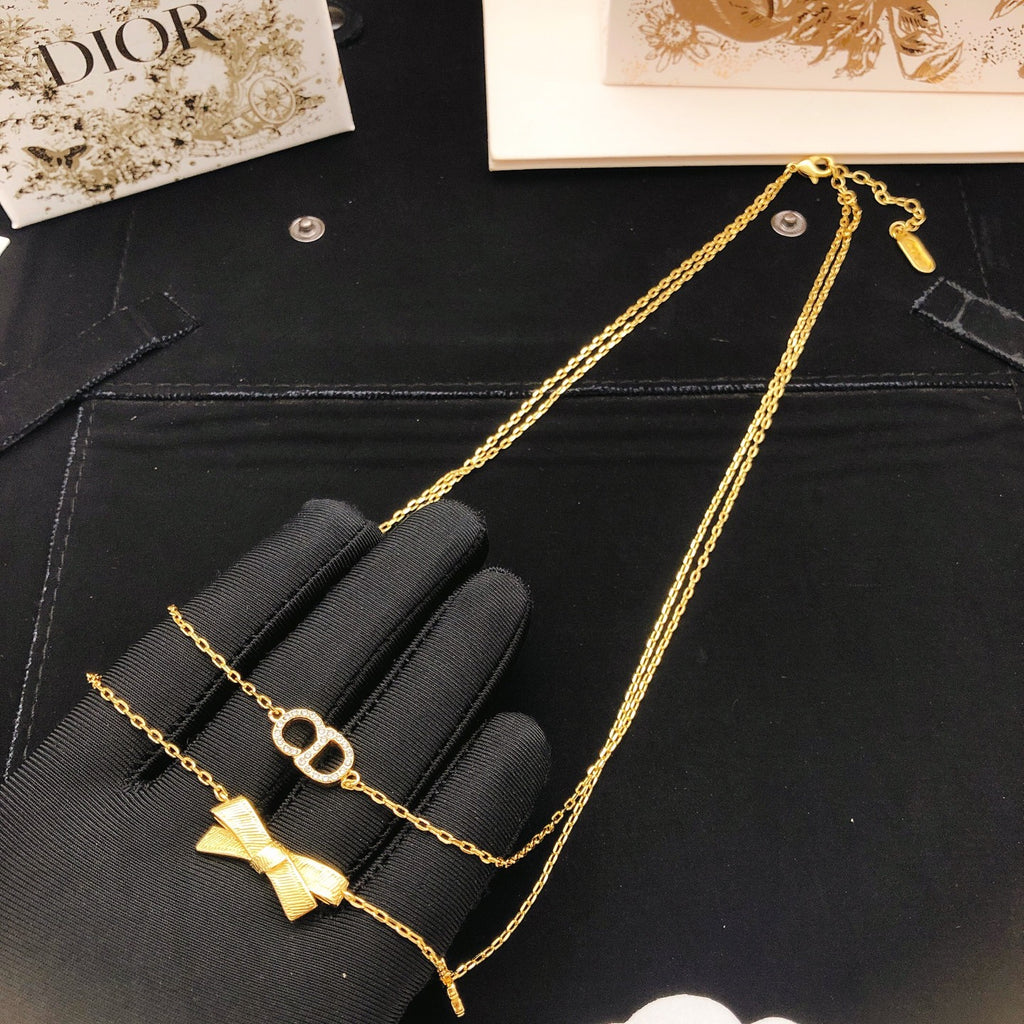 Dior Gold-Tone Layered Bow and Clover Necklace - product image 4