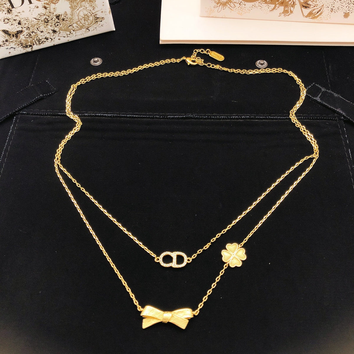 Dior Gold-Tone Layered Bow and Clover Necklace - product image 6