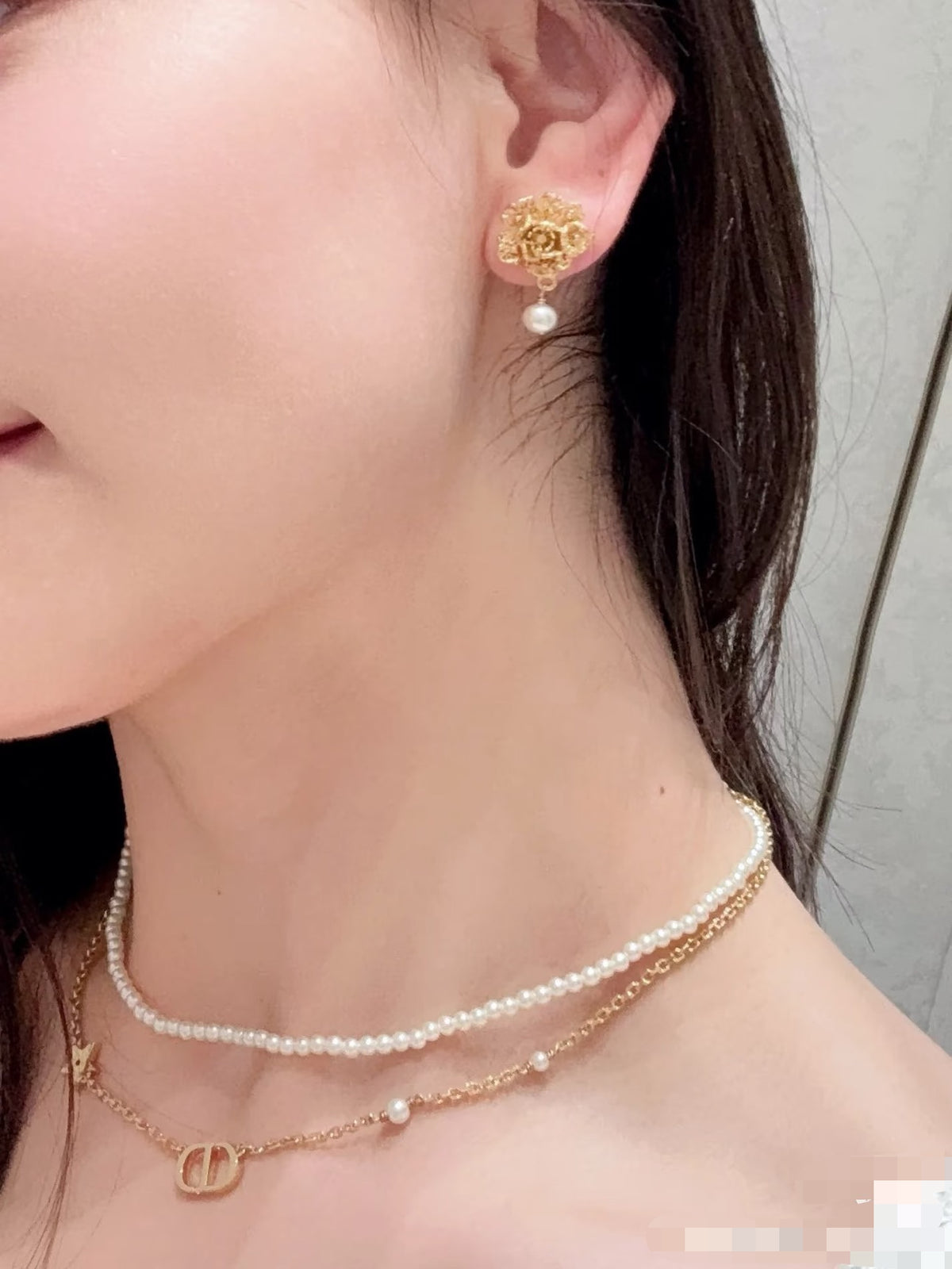 Dior Floral Asymmetric Drop Earrings - product image 3