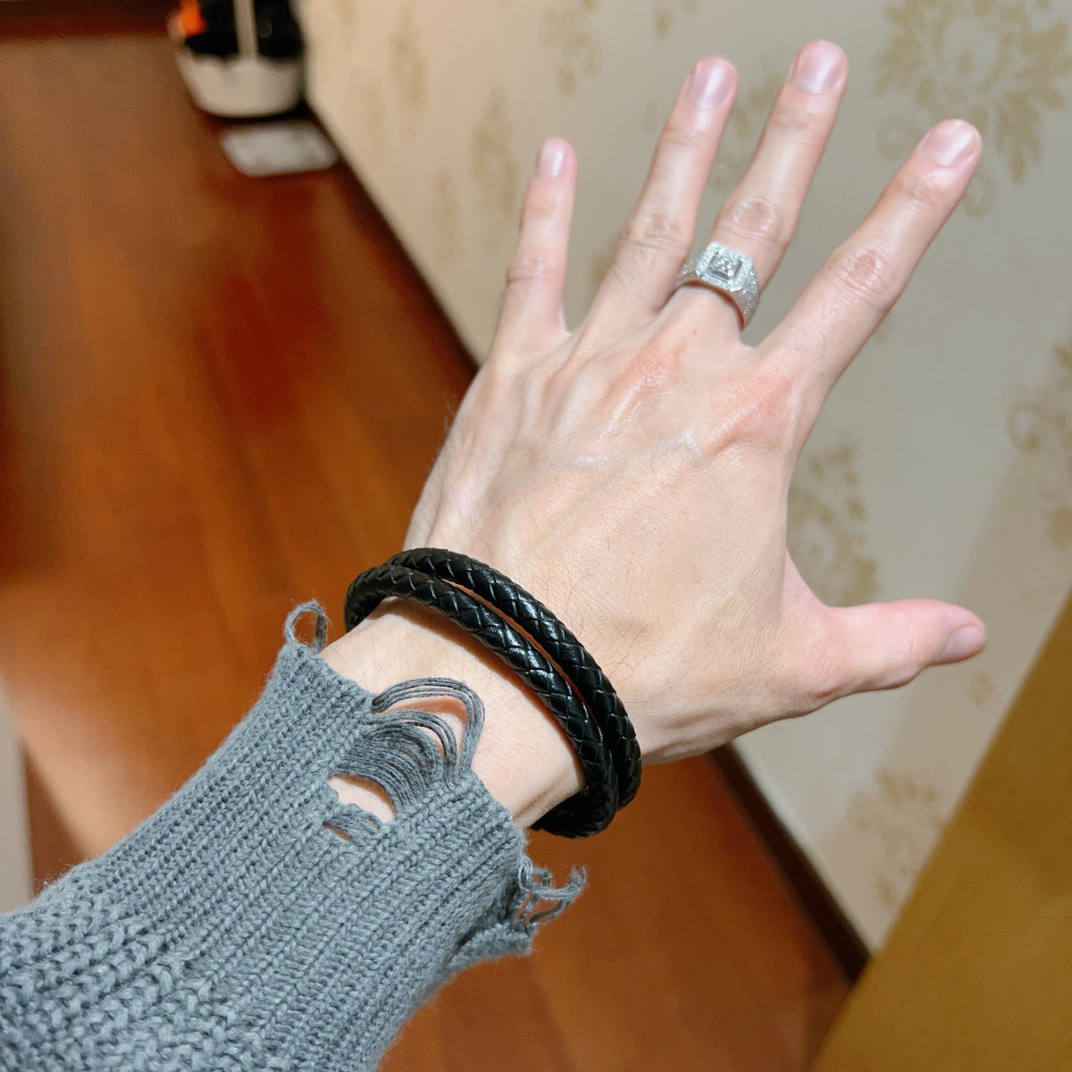 Hermès Black Leather H Cuff Bracelet - album image 3