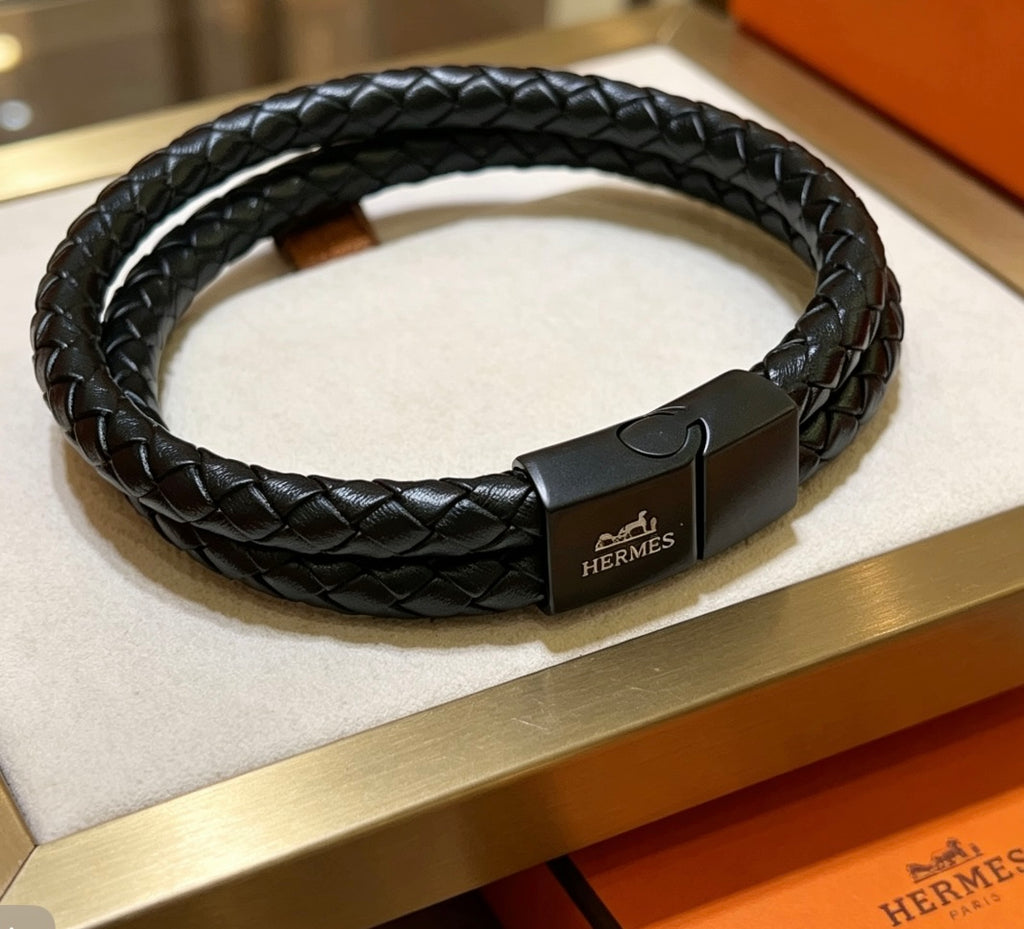 Hermès Black Leather H Cuff Bracelet - album image 2