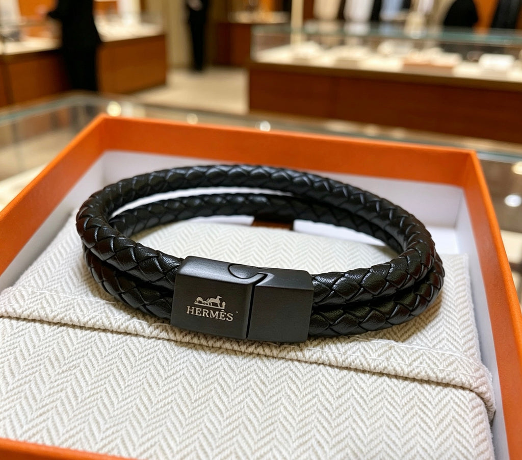 Hermès Black Leather H Cuff Bracelet - album image 9