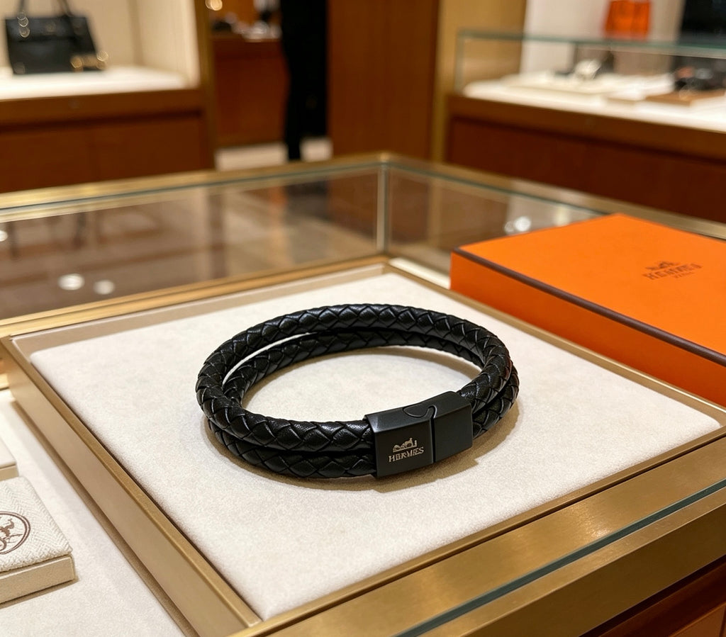 Hermès Black Leather H Cuff Bracelet - album image 6
