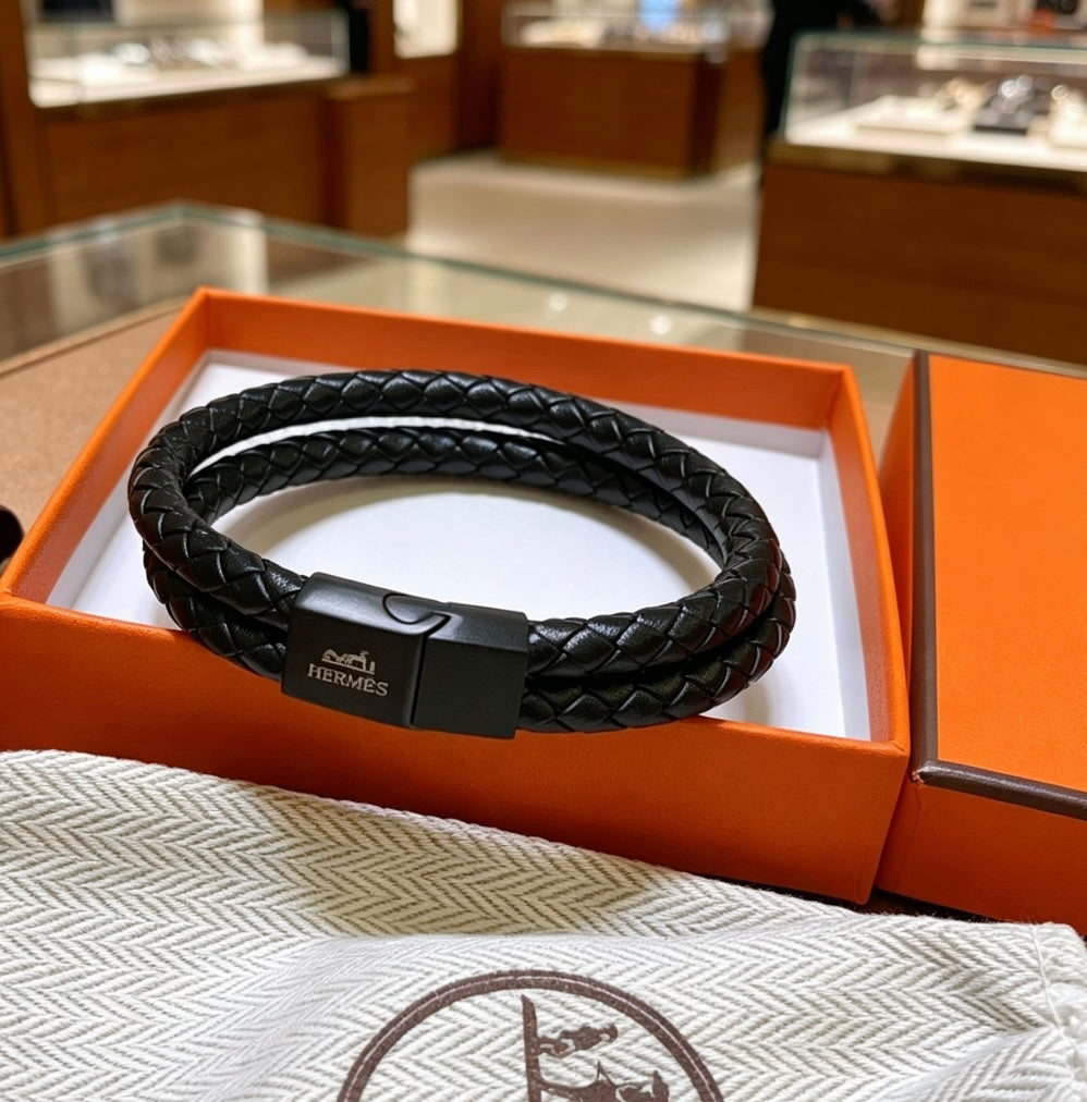 Hermès Black Leather H Cuff Bracelet - album image 8