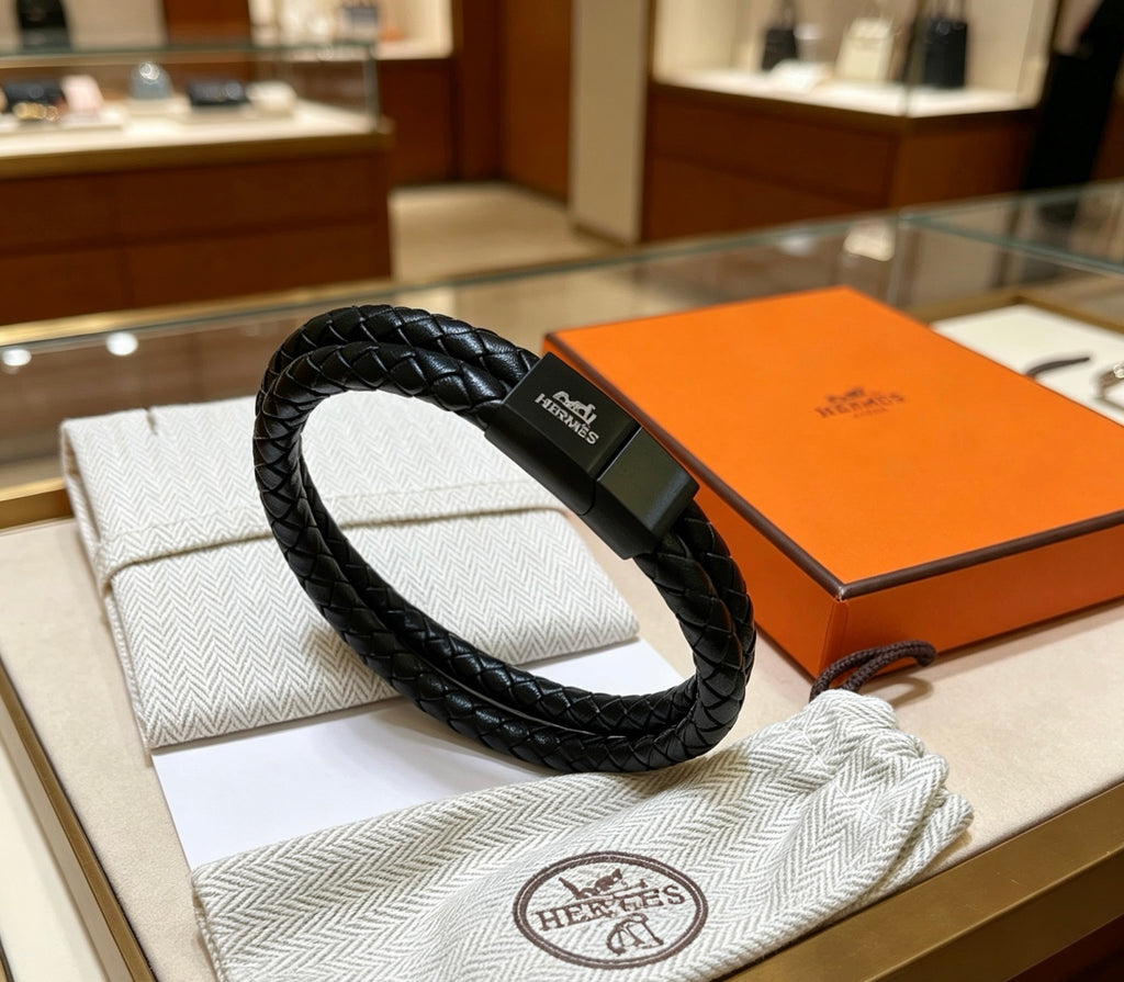 Hermès Black Leather H Cuff Bracelet - album image 5