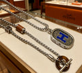 Hermès Silver-Tone Blue and Black H Plaque Necklace - album image 1