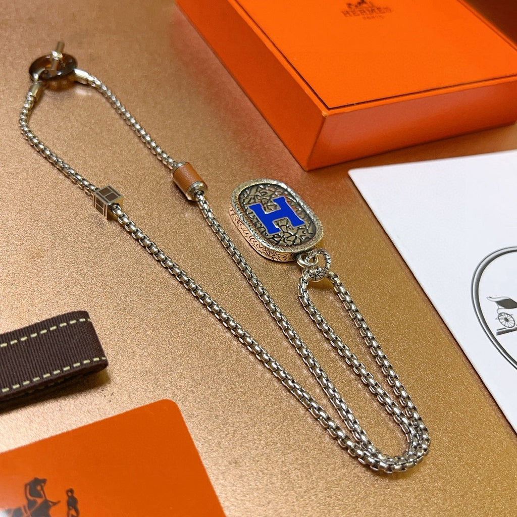 Hermès Silver-Tone Blue and Black H Plaque Necklace - album image 5