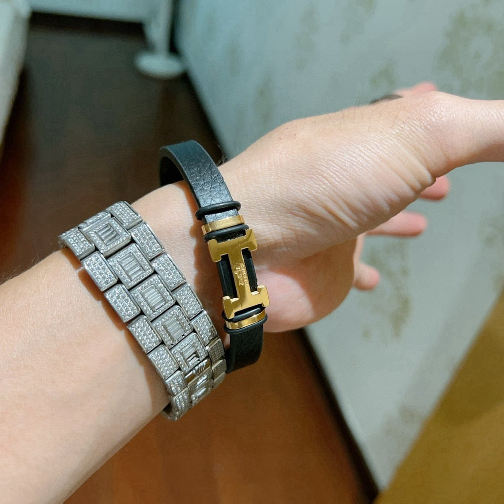 Hermès Black Leather Gold-Tone H Bracelet - album image 6