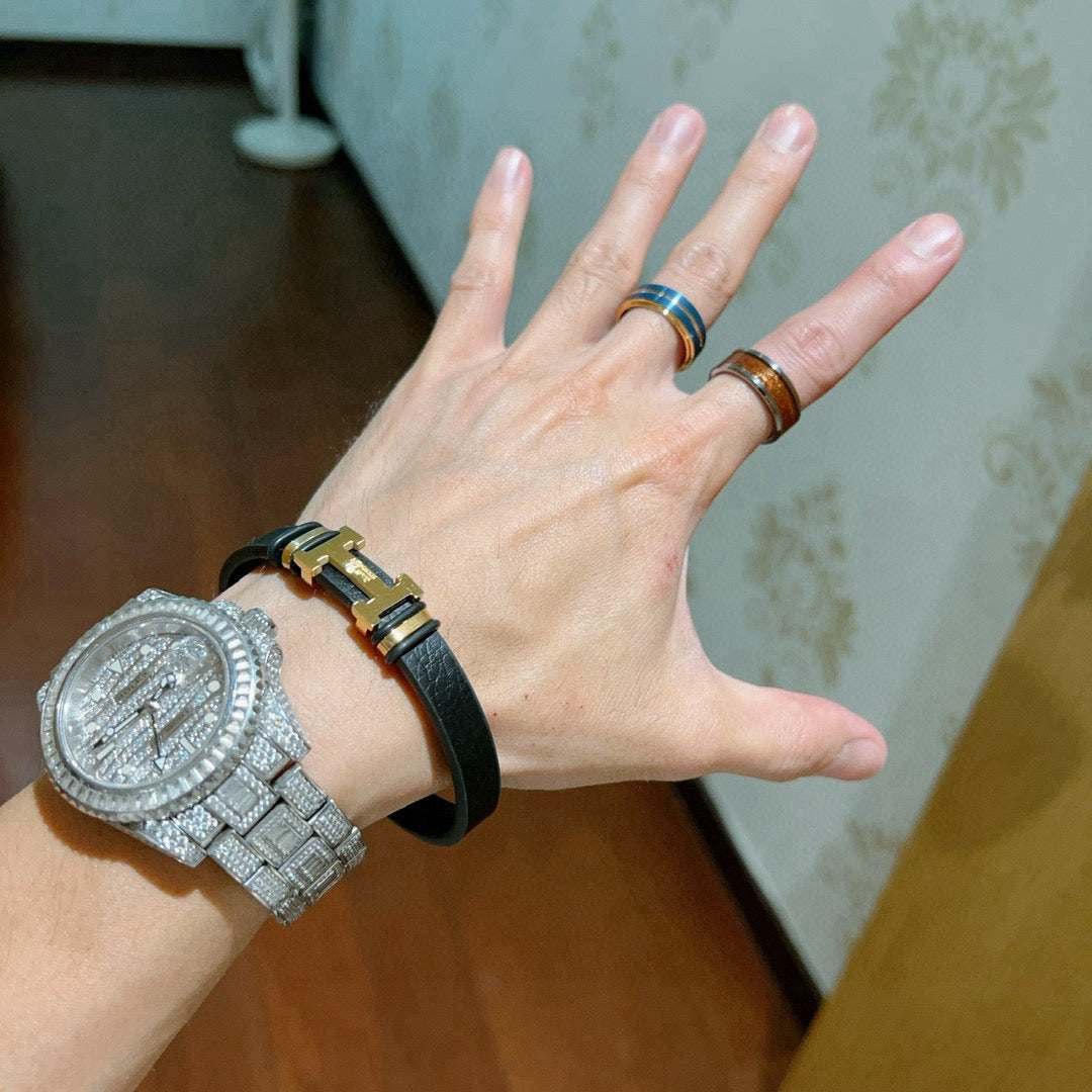 Hermès Black Leather Gold-Tone H Bracelet - album image 9