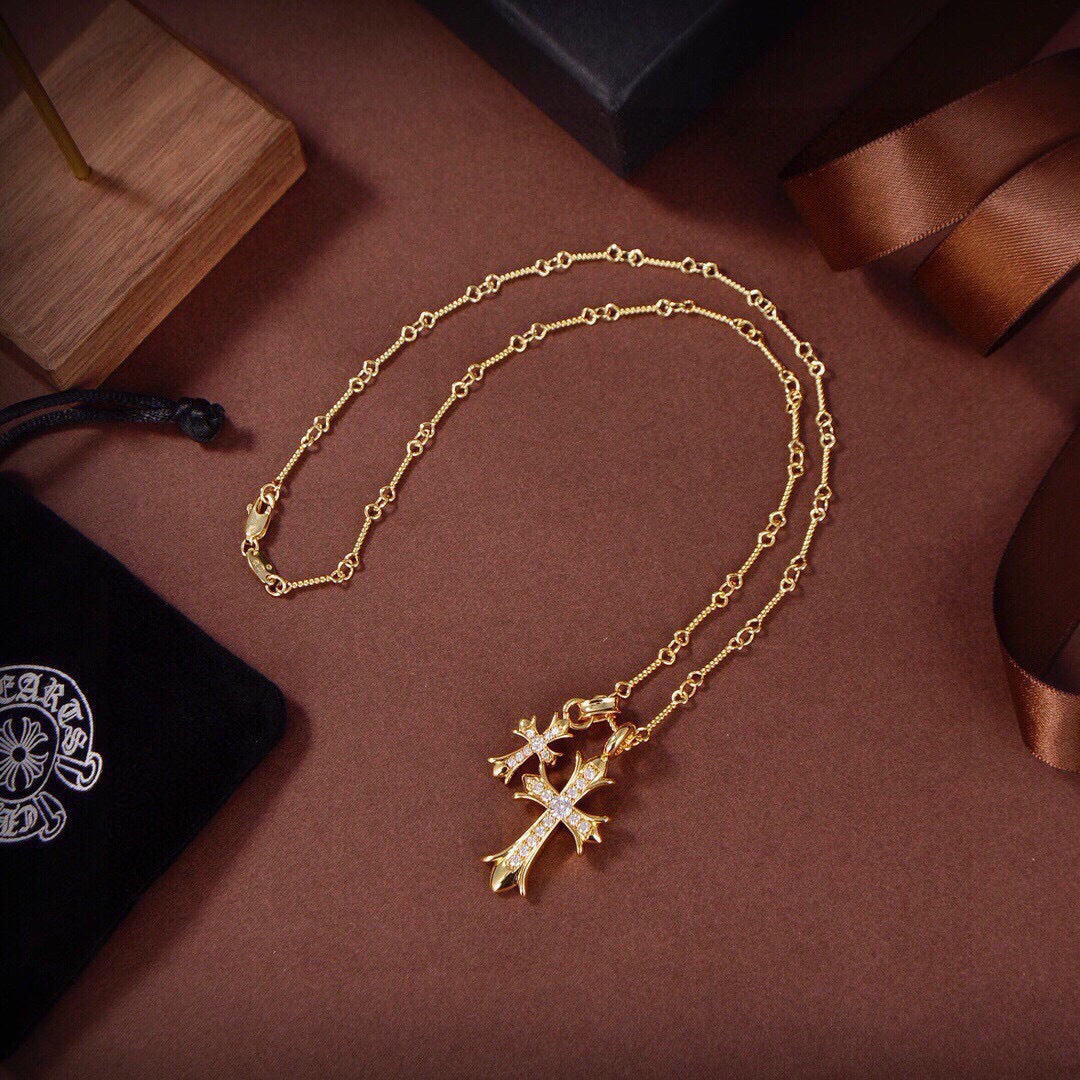 Chrome Hearts Gold-Tone Sparkling Cross Cluster Necklace - album image 10