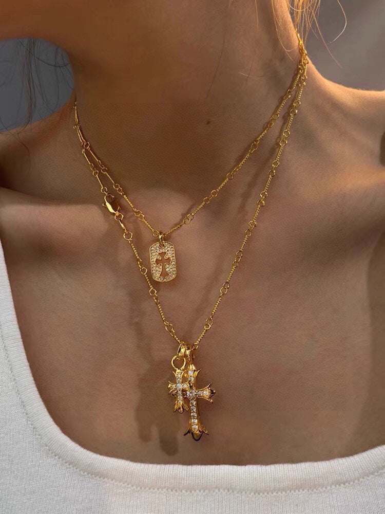 Chrome Hearts Gold-Tone Sparkling Cross Cluster Necklace - album image 7