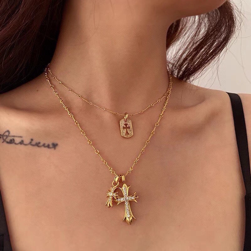 Chrome Hearts Gold-Tone Sparkling Cross Cluster Necklace - album image 6